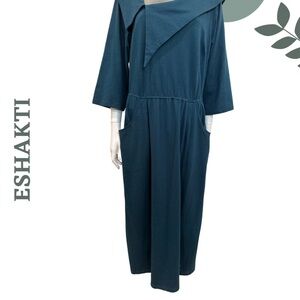 eShakti Teal Cotton Stretch Dress Asymmetrical Neckline | Size M/L (Fits 10–12)